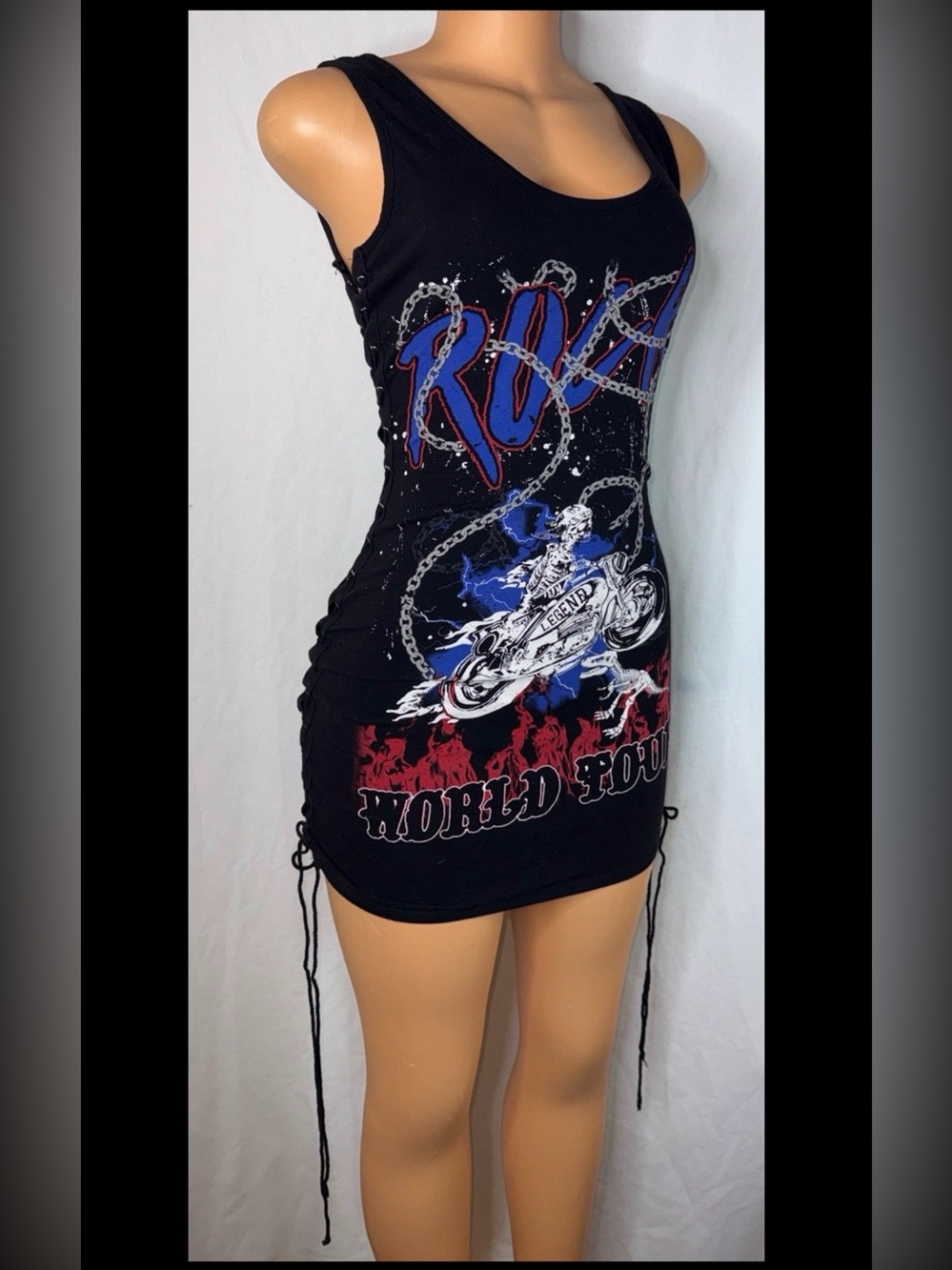 Black Tank Dress with Red and Blue Graphic